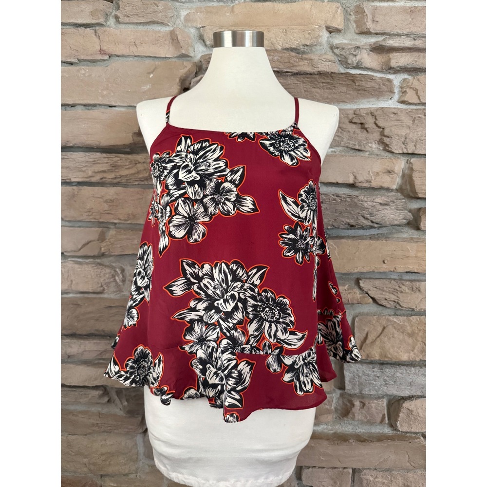 Maeve Anthropologie Zabella Womens Burgundy Floral 100% Silk Ruffle Cami Size 0